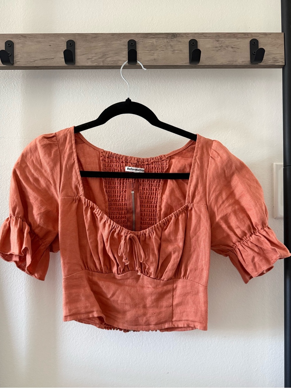 Reformation Montague Top Salmon - Puff-Sleeve Crop Top - Size 2